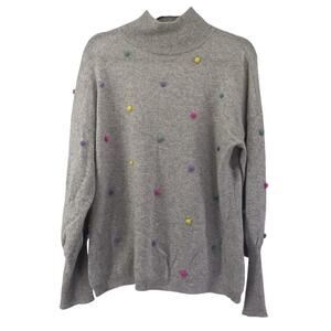 Charter Club 100% Cashmere Blouson-Sleeve Pop Sweater Large Gray Poms